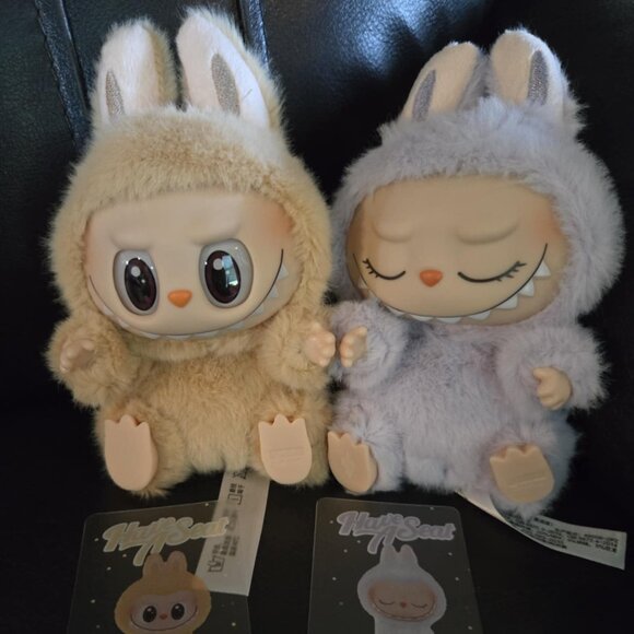 lot of 2 Labubu Have A Seat Baba and Zizi light brown purple plush